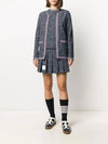 Women's Small Hairline CheckTweed Cardigan Navy - THOM BROWNE - BALAAN 6