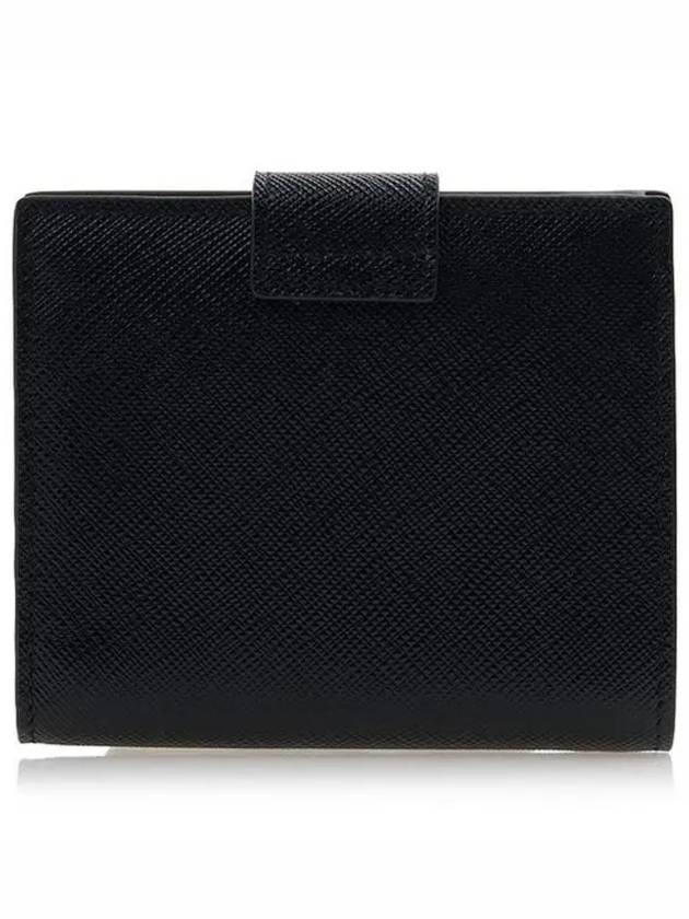 Triangle Logo Saffiano Leather Half Wallet Black - PRADA - BALAAN 4