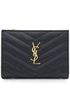 Grain Leather Quilted Stitch Card Wallet Black - SAINT LAURENT - BALAAN 2