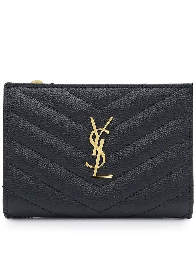 Grain Leather Quilted Stitch Card Wallet Black - SAINT LAURENT - BALAAN 2