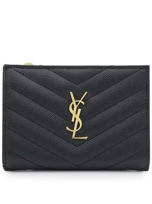 Grain Leather Quilted Stitch Card Wallet Black - SAINT LAURENT - BALAAN 2