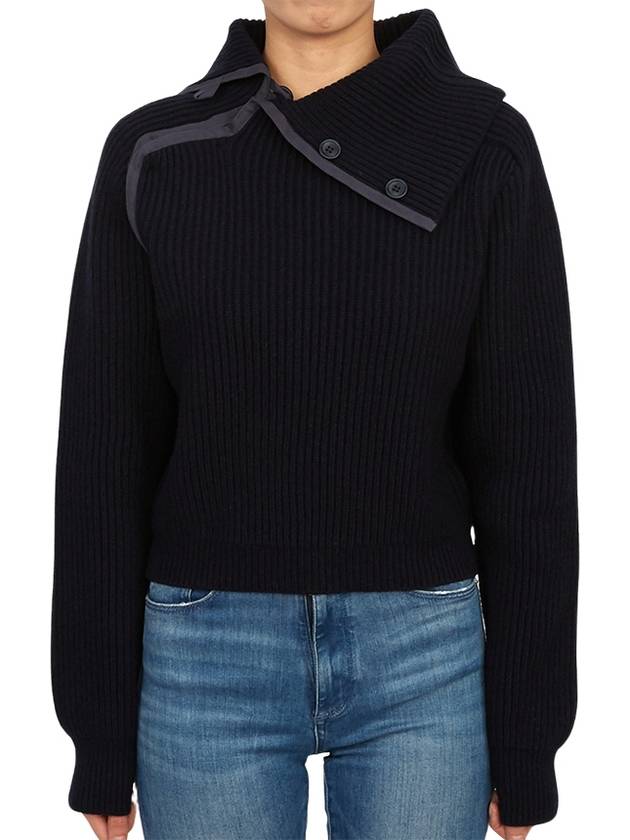 La Maille Vega Asymmetric Mock Neck Wool Knit Top Navy - JACQUEMUS - BALAAN 5