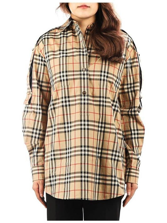 Women's Check Long Sleeve Shirt Beige - BURBERRY - BALAAN 2