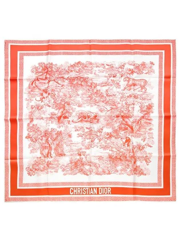 Toile de Jouy Sauvage 90 Square Scarf White Coral - DIOR - BALAAN 3