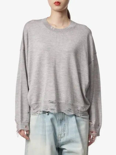 Cropped Distressed Merino Wool Knit Gray WY172Y049B - R13 - BALAAN 1