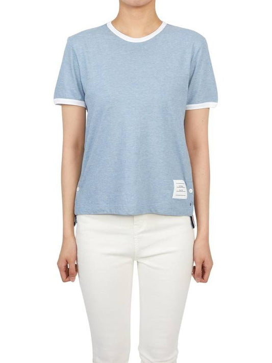 Women's Melange Jersey Ringer Short Sleeve T-Shirt Light Blue - THOM BROWNE - BALAAN 2