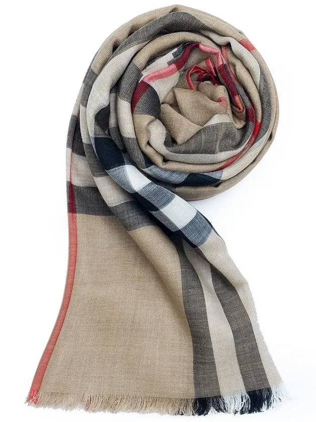 Check Wool Silk Scarf Beige - BURBERRY - BALAAN 2