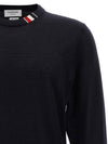 Intarsia Stitch Crew Neck Merino Wool Knit Top Navy - THOM BROWNE - BALAAN 4