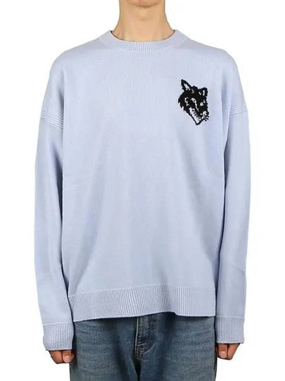 Intarsia Fox Head Comfort Knit Top Sky Blue - MAISON KITSUNE - BALAAN 2