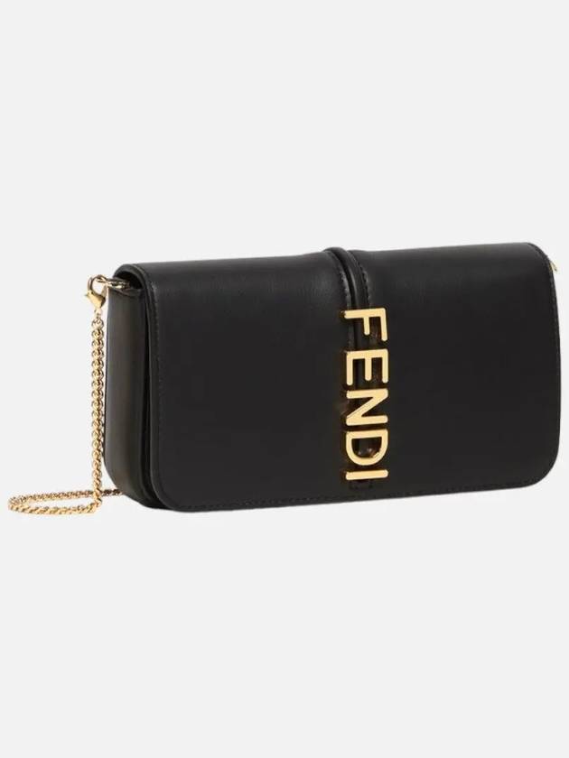 Graphy Chain Leather Long Wallet Black - FENDI - BALAAN 3