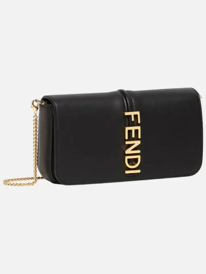 Graphy Chain Leather Long Wallet Black - FENDI - BALAAN 2