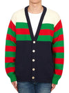 Cotton Wool Striped Cardigan Blue Ivory - GUCCI - BALAAN 2