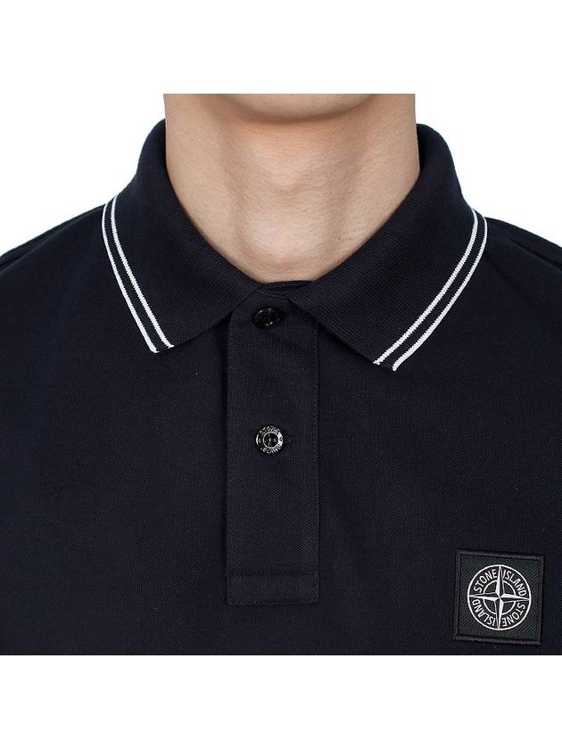 Stretch Cotton Pique Short Sleeve Polo Shirt Navy - STONE ISLAND - BALAAN 7