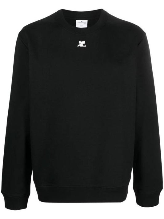 Logo Patch Jersey Fleece Crewneck Sweatshirt Black - COURREGES - BALAAN 1