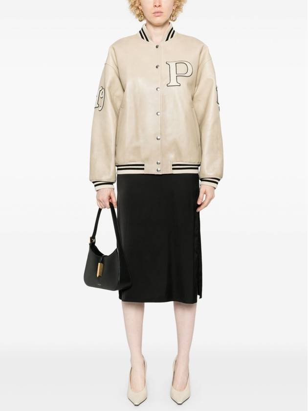 Patch leather bomber jacket ivory - PRADA - BALAAN 3