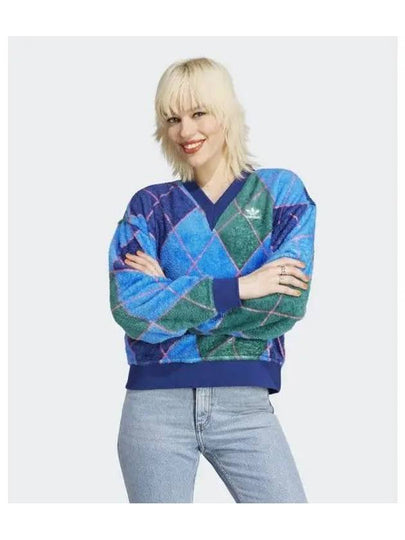 Argyle Fluffy V-Neck Sweatshirt Green Blue - ADIDAS - BALAAN 2