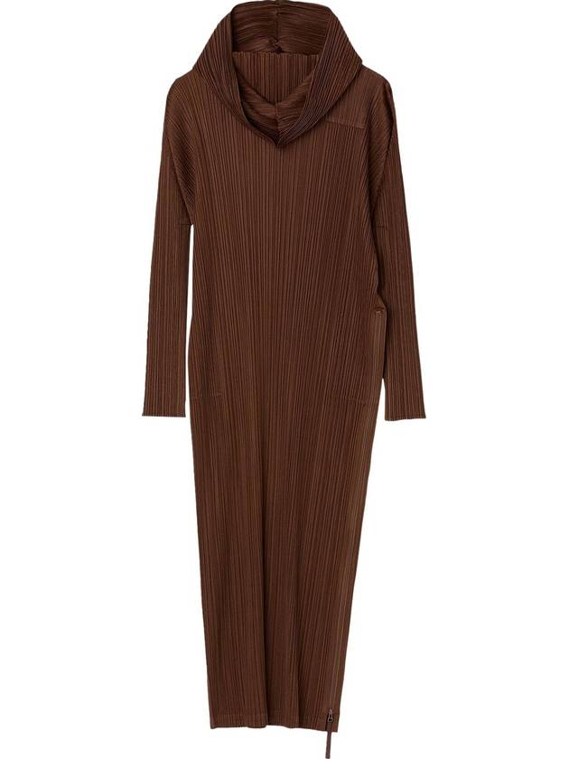 Pleated Hooded Long Dress Brown - ISSEY MIYAKE - BALAAN 2