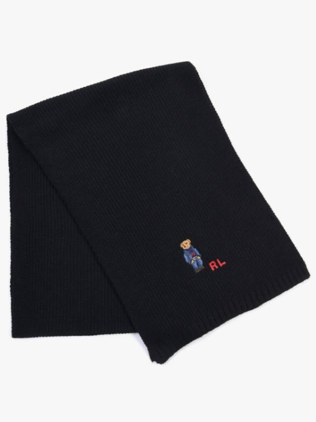 Embroidery Polo Bear Wool Muffler Black - POLO RALPH LAUREN - BALAAN 4