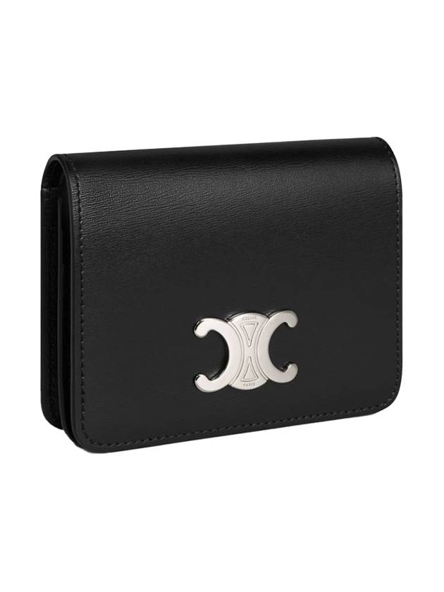 Triomphe Compact Shiny Calfskin Half Wallet Silver Black - CELINE - BALAAN 3