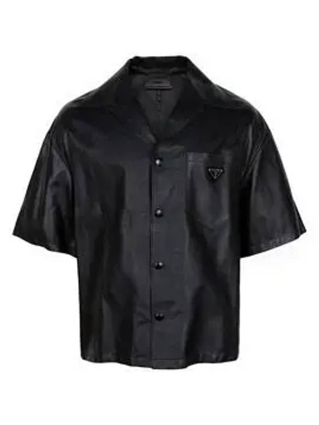 Triangle Logo Nappa Leather Short Sleeve Shirt Black - PRADA - BALAAN 6