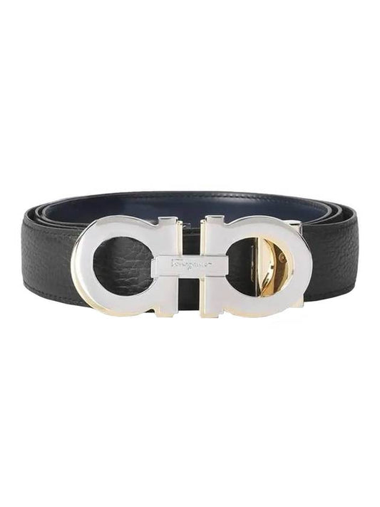 Salvatore Gancini Reversible Leather Belt Navy Blue Black - SALVATORE FERRAGAMO - BALAAN.