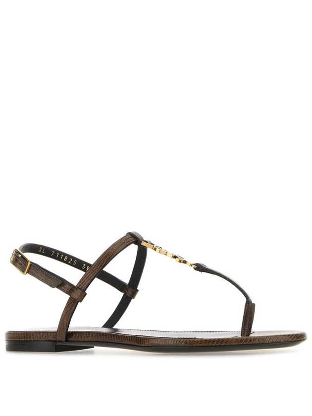 Logo Plaque Open Toe Sandals Brown - SAINT LAURENT - BALAAN 3