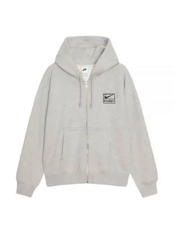 Fleece Zip-Up Hoodie Grey Heather - NIKE - BALAAN 1