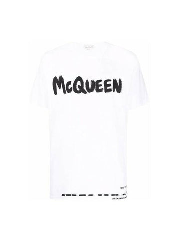 Graffiti Logo Short Sleeve T-Shirt White - ALEXANDER MCQUEEN - BALAAN 1