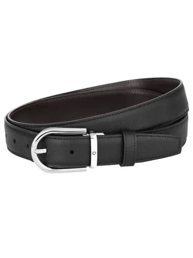 Horseshoe Buckle Reversible Leather Belt Black Brown - MONTBLANC - BALAAN 2