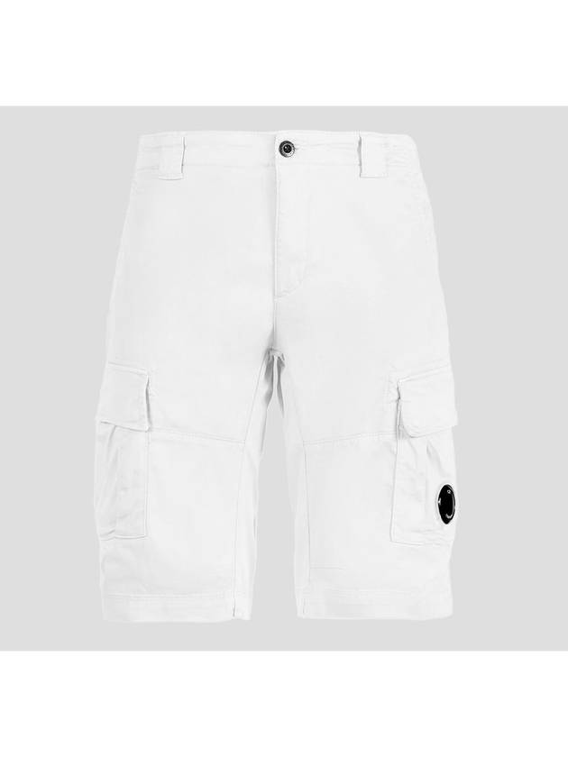 Men's Lens Waffen Stretch Satin Cargo Shorts White - CP COMPANY - BALAAN.