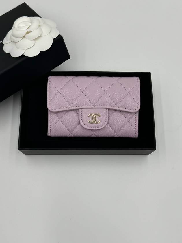 Gold Logo Classic Flap Card Wallet Light Purple - CHANEL - BALAAN 3