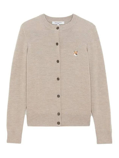 Fox Head Patch Adjusted Round Neck Cardigan Beige Melange - MAISON KITSUNE - BALAAN 2