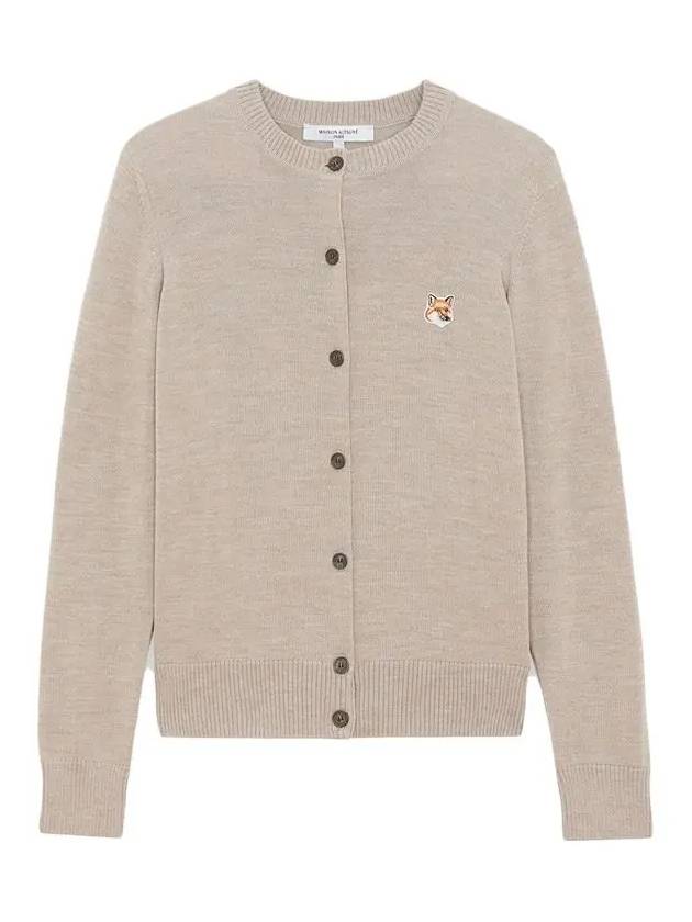 Fox Head Patch Adjusted Round Neck Cardigan Beige Melange - MAISON KITSUNE - BALAAN 3