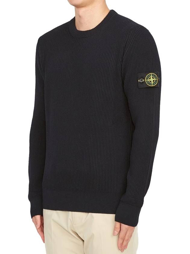 Crewneck Full Rib Wool Knit Top Navy - STONE ISLAND - BALAAN 3