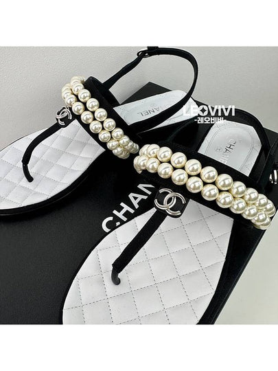 CC logo pearl pearl thong strap flip flop sandals black 375 G39182 - CHANEL - BALAAN 2