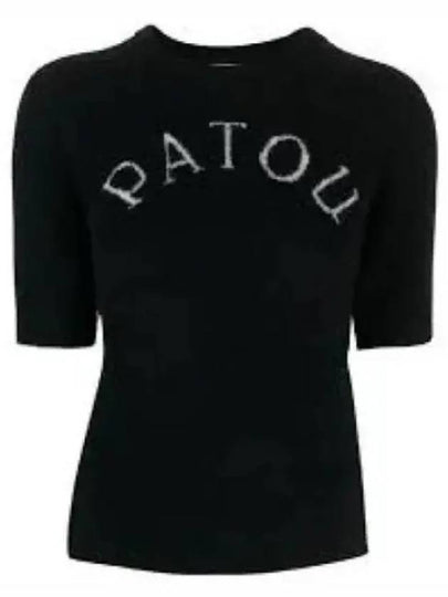 Intarsia Logo Short Sleeve Knit Top Black - PATOU - BALAAN 2