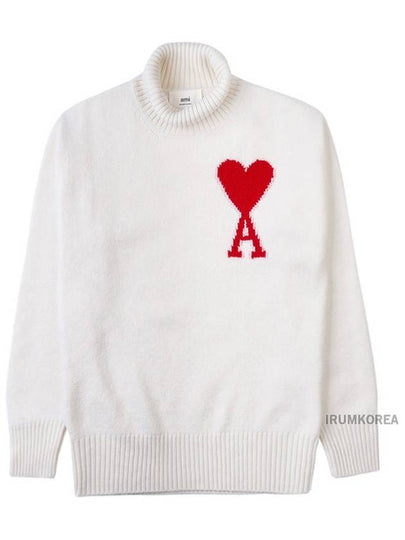 Heart Logo Knit Turtleneck White - AMI - BALAAN 2