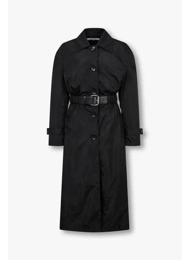 Leather Belted Nylon Long Coat Black - ALEXANDER WANG - BALAAN 1