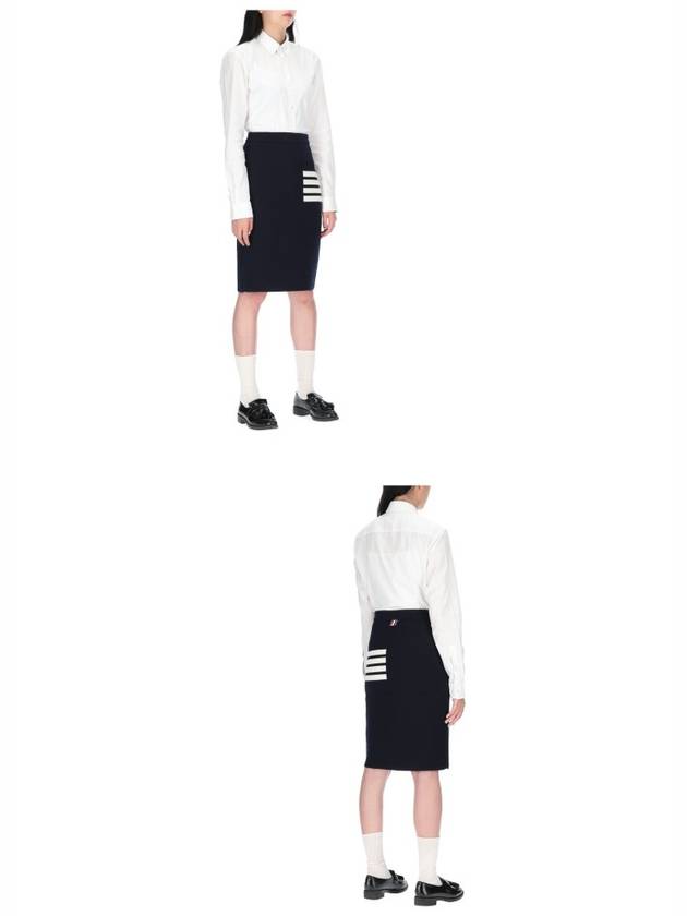 Fine Merino Wool Link Stitch Pencil Skirt Navy - THOM BROWNE - BALAAN 4