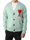 Men's Big Heart Logo Patch Overfit Cardigan Aqua Green - AMI - BALAAN 2