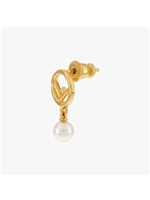 Logo Pearl Pendant Earrings Gold - FENDI - BALAAN 4