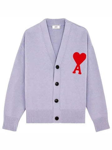 Men's Big Heart Logo Patch Overfit Cardigan Lilac - AMI - BALAAN 1