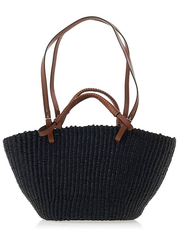 Small Ella Straw Basket Tote Bag Navy - TORY BURCH - BALAAN 5