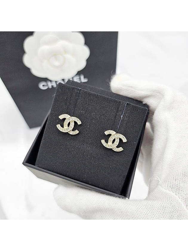 CC Logo Crystal Stud Earrings Silver - CHANEL - BALAAN 6