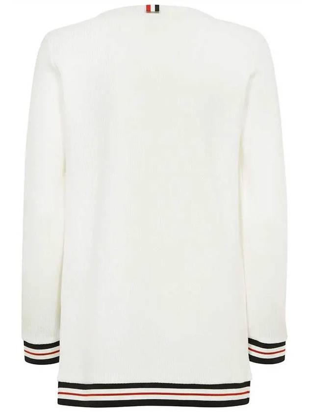 Cricket Stripe Lightweight Textured Cotton V-Neck Cardigan White - THOM BROWNE - BALAAN 4