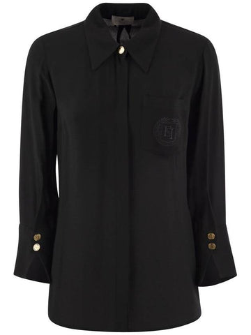 Georgette shirt with logo patch - ELISABETTA FRANCHI - BALAAN 1