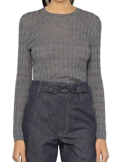 Cable Virgin Wool Knit Top Grey - MAX MARA - BALAAN 2