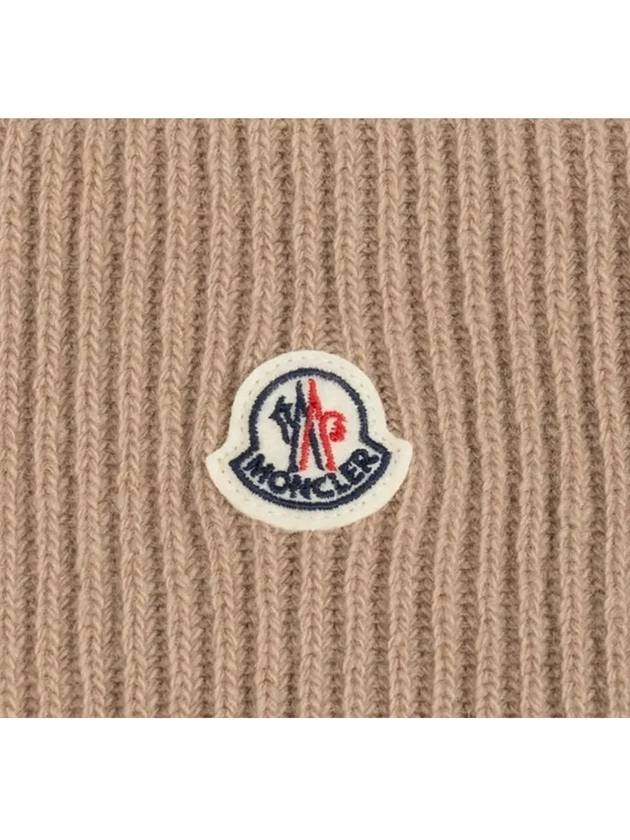 3B00048 M1241 513 Logo Patch Beige Wool Beanie - MONCLER - BALAAN 4