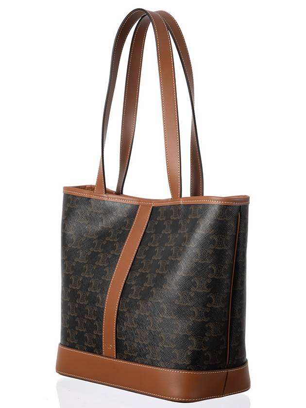 Triomphe Canvas Calfskin Tote Bag Brown Black - CELINE - BALAAN 3