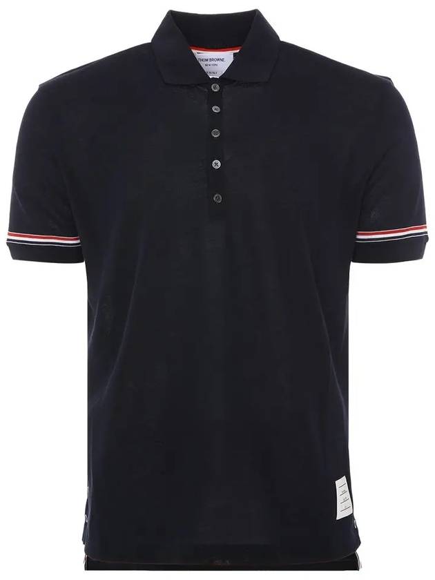 Lightweight Cotton Short Sleeve Polo Shirt Navy - THOM BROWNE - BALAAN 3